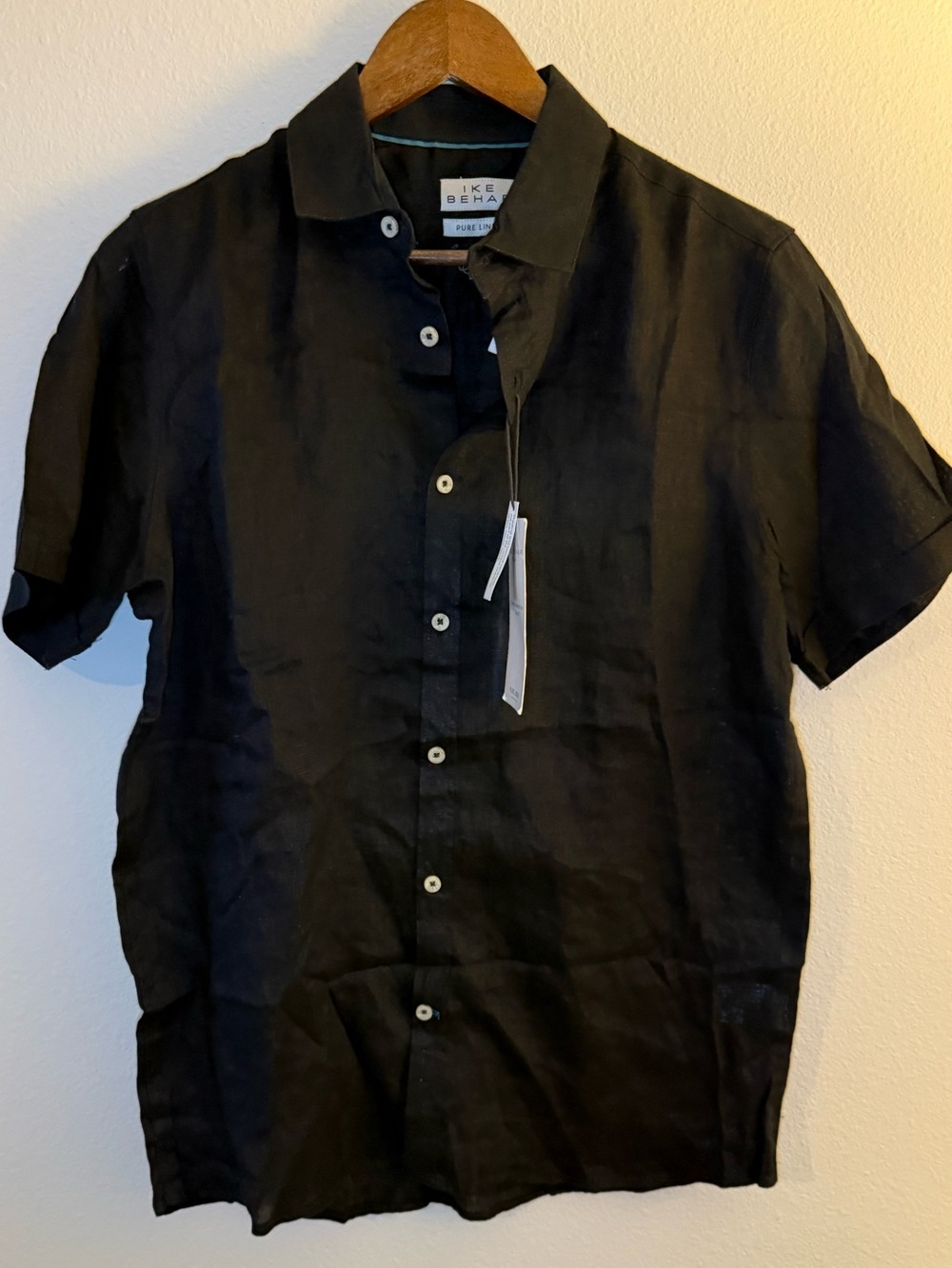 Ike Behar Black Short-Sleeve Linen Button-Down Shirt - Small - NWT